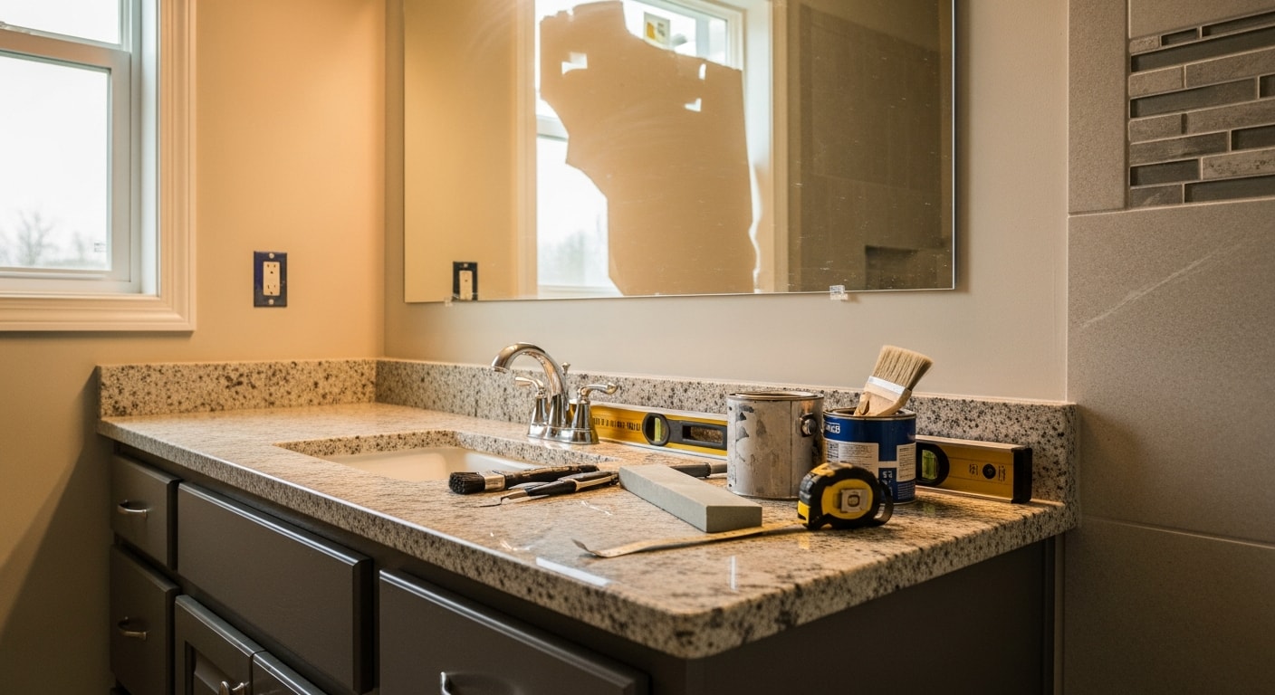 Modern kitchen and bathroom remodeling project in progress