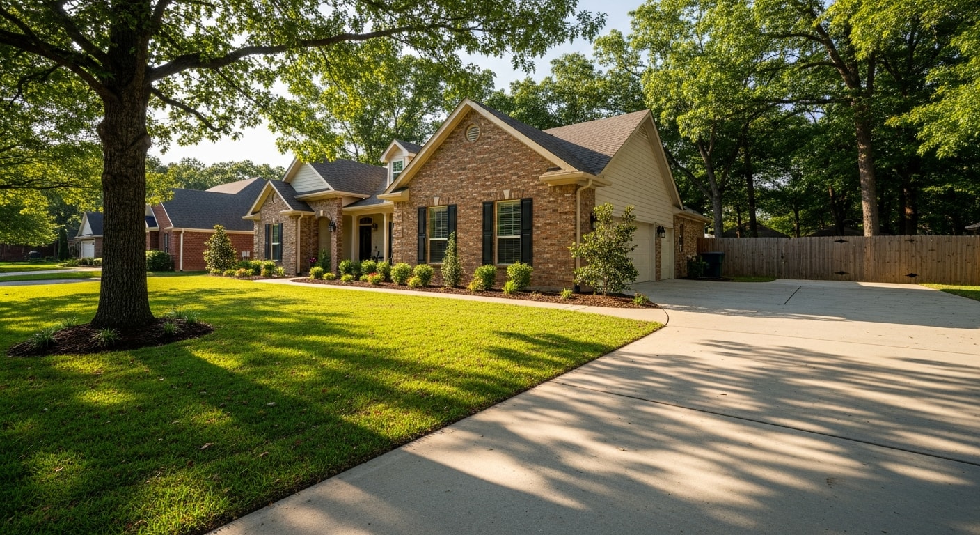A well-maintained Rogers home exterior with manicured landscaping and clear driveway access on a sunny day.